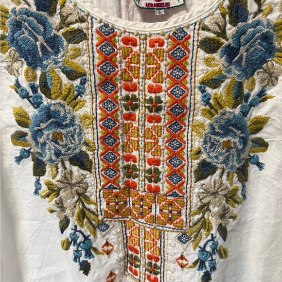 Johnny Was White Blouse with Blue and Orange Embroidery - Picture 3 of 11